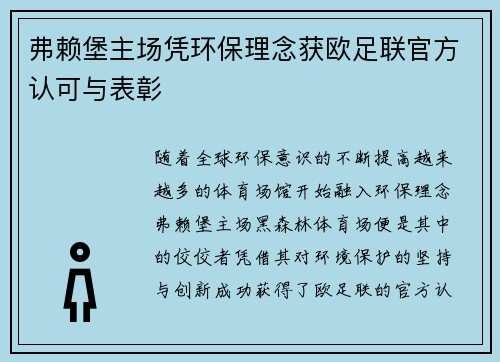 弗赖堡主场凭环保理念获欧足联官方认可与表彰