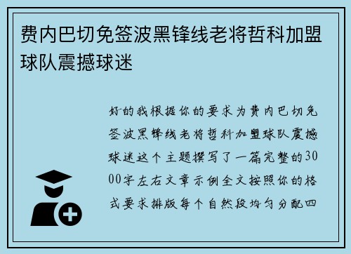费内巴切免签波黑锋线老将哲科加盟球队震撼球迷